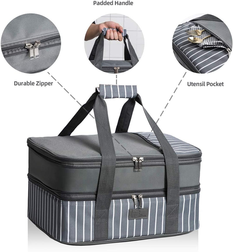 Insulated Casserole Carrier - Expandable for HotCold Food Grey - Fits 9 x 13 Dish