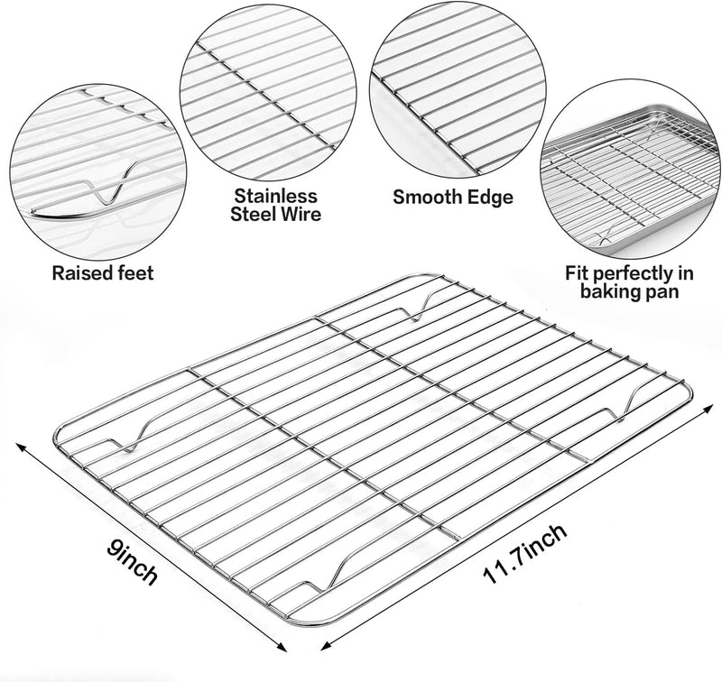 Stainless Steel Baking Sheet Tray Set with Silicone Mat Racks and Cookie Pan - Set of 6