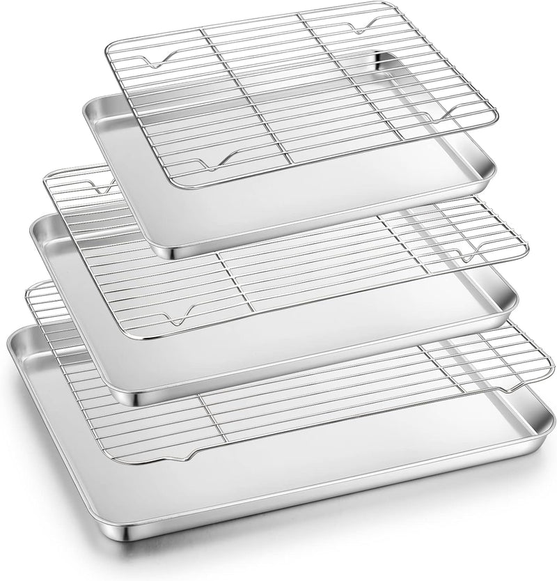 TeamFar Baking Sheet with Rack Set - Stainless Steel Cookie Sheet and Cooling Rack - Non-Toxic and Rust-Free - Dishwasher Safe - 6 Pieces