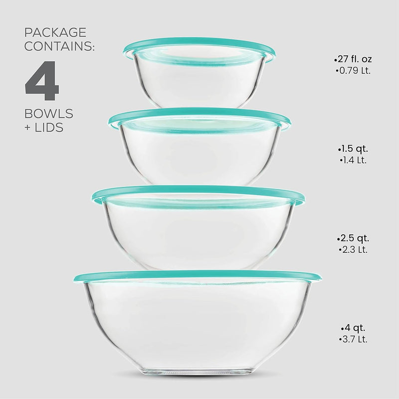 8-Piece Glass Mixing Bowl Set with Lids - BPA-Free Space-Saving Design for Meal Prep Storage