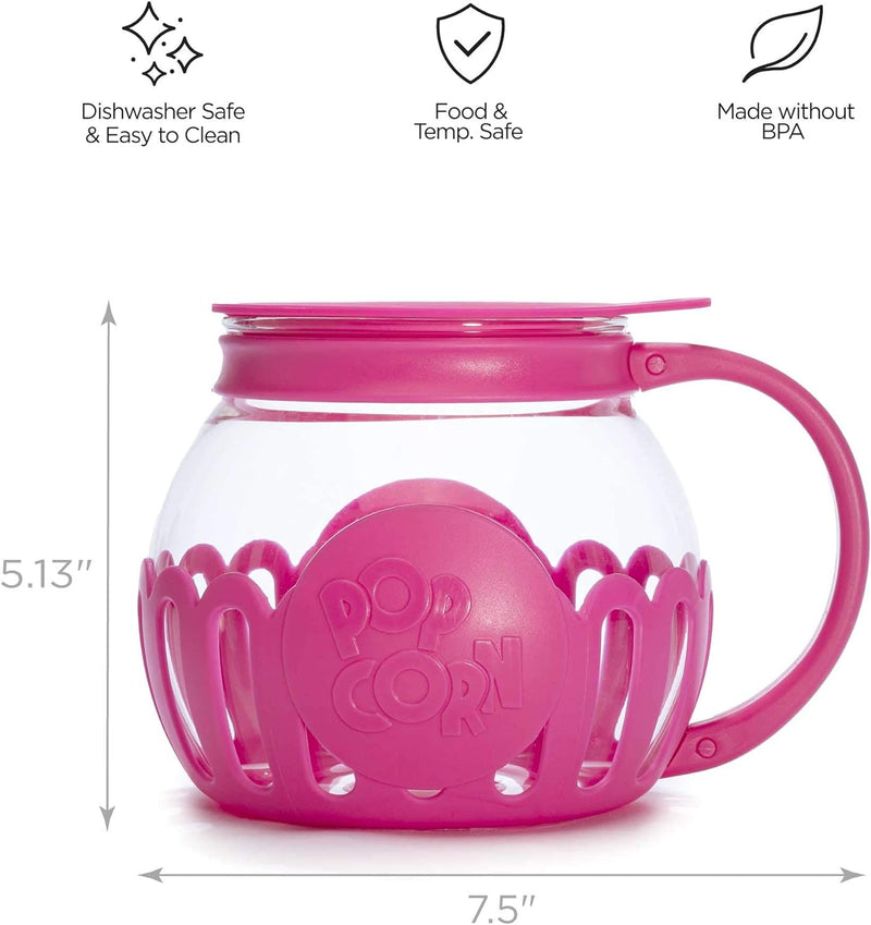 Ecolution Micro-Pop Microwave Popcorn Popper - Temperature Safe with 3-in-1 Lid BPA-Free Dishwasher Safe 15-Quart Pink