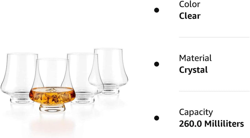 LUXBE - Bourbon Whisky Crystal Glass Snifter, Set of 4 - Wide Tasting Glasses - Handcrafted - Good for Cognac Brandy Scotch - 9-ounce/260ml