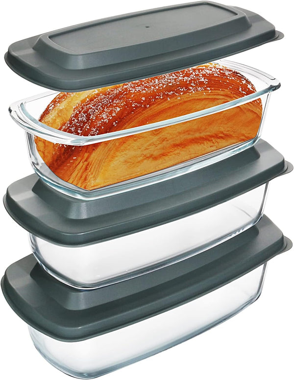 MCIRCO 6-Piece Glass Loaf Pan Set with Lids - BPA-Free Easy Grip - For Bread Cake Pastries - Fridge-to-Oven Safe 1800ML19Qt72 Cups