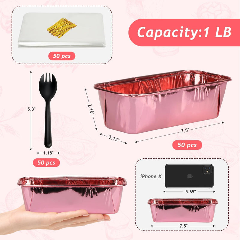 Free-Air 1 LB Mini Loaf Pans 50 Pack, Disposable Small Bread Loaf Baking Tins Liners,Small Cake Tins Bread Mold Containers With 50 Bags For Individual Bread Loaves, Cheesecake-Red