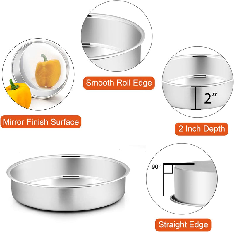 PP Chef 4 Stainless Steel Baking Pan Set for Mini Cakes Pizzas and Quiches - Non-Toxic Leakproof and Easy to Clean