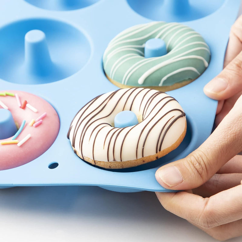 Silicone Donut Mold Set 6 Doughnuts LFGB Food Grade Non-Stick Dishwasher Safe Heat Resistant Microwave Safe Blue