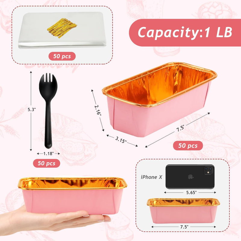 Free-Air 1 LB Mini Loaf Pans 50 Pack, Disposable Small Bread Loaf Baking Tins Liners,Small Cake Tins Bread Mold Containers With 50 Bags For Individual Bread Loaves, Cheesecake-Red