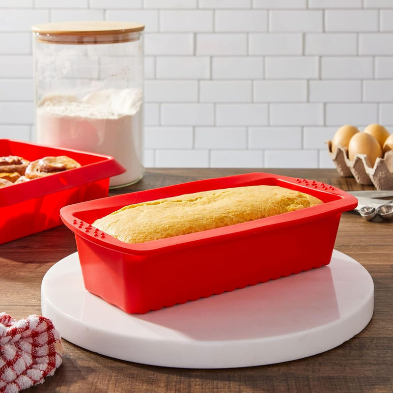 Juvale 4-Piece Nonstick Silicone Bakeware Set - Red Square Pans for Brownies Bread Cake and Pie