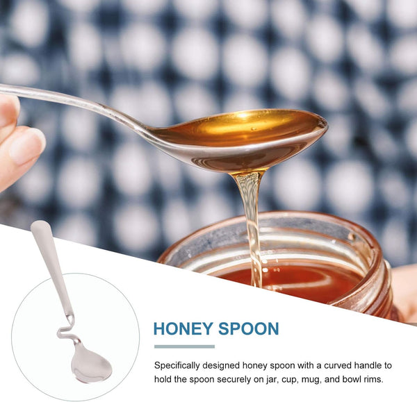 BESTonZON 2PCS Honey Spoons Multifunctional Milk Coffee Mixing Spoons Stainless Steel Teaspoon with Curved Handle