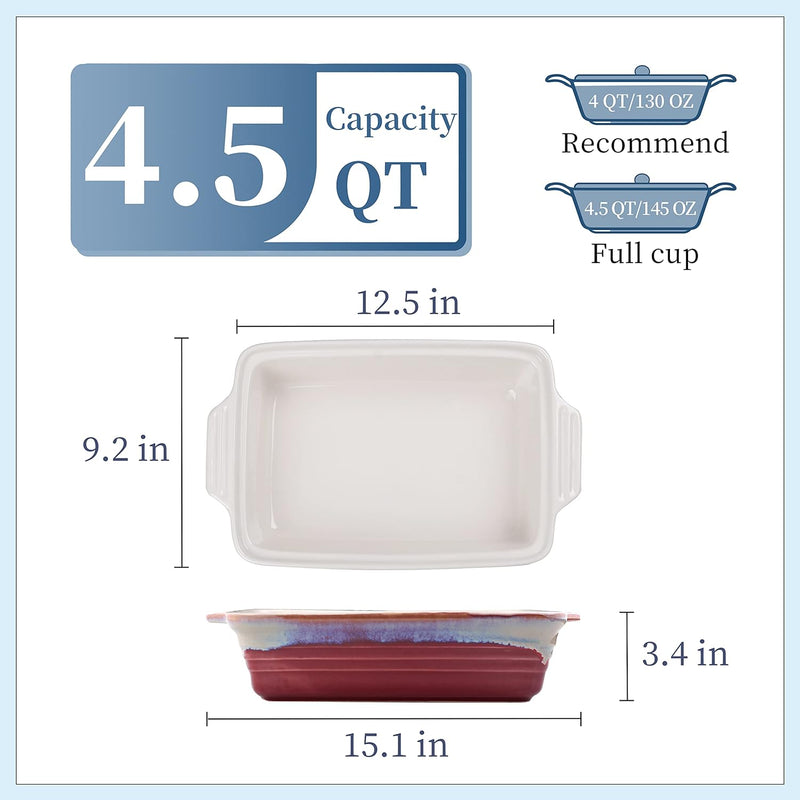 Ans LOVECASA 45 Qt Nonstick Casserole Dish with Lid - 9x13 Inch Lasagna Pan for Dinner Parties - Gradient Red