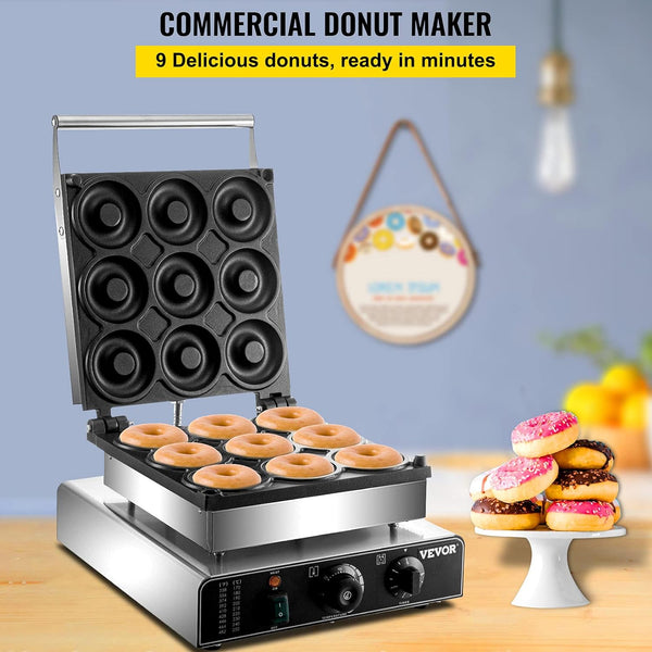 Commercial Donut Maker - 9 Hole 2000W Double-Sided Heating Non-Stick Coating