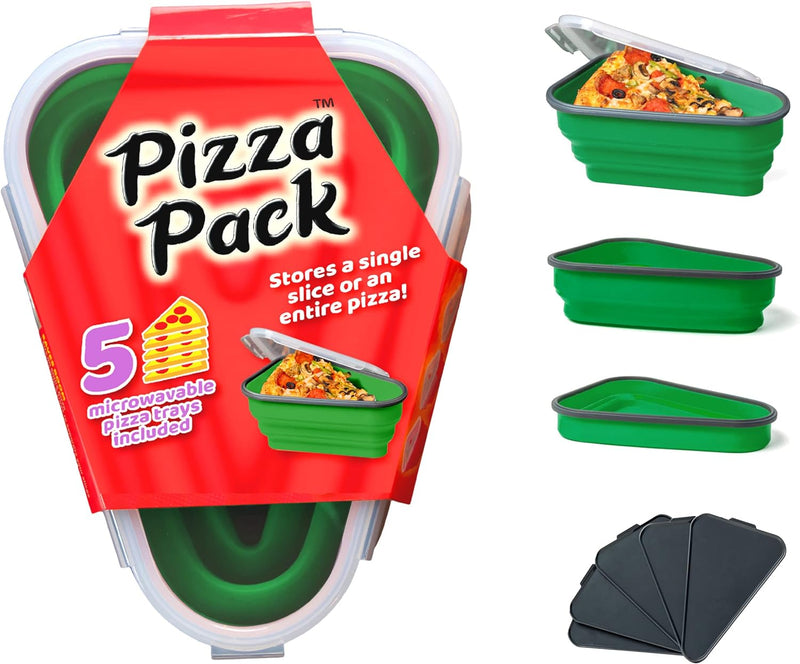 The Perfect Pizza Pack - Reusable Pizza Storage Container with 5 Microwavable Trays - BPA-Free Organizer for Space-Saving Red