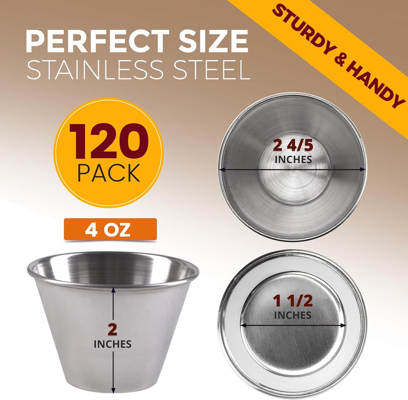 Stainless Steel Round Sauce Cups - Commercial Grade 24 Pack