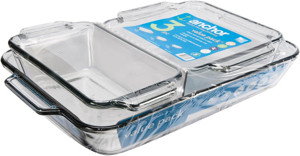 Anchor Hocking Glass Bakeware Set - Square Rectangular and Loaf Dishes