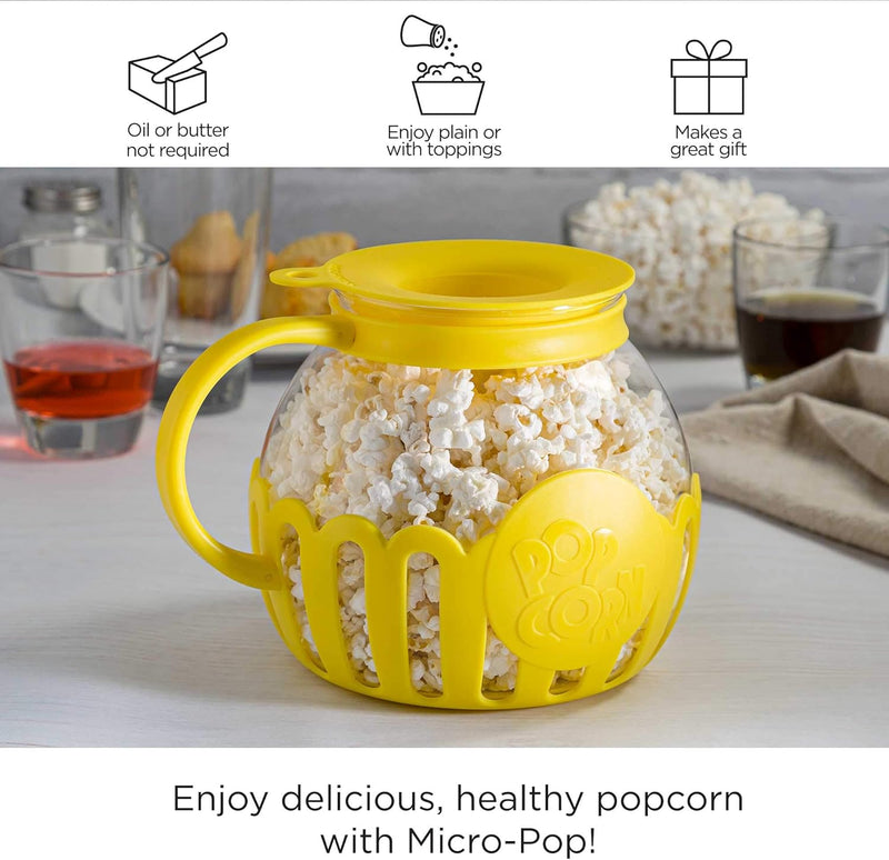 Ecolution Micro-Pop Microwave Popcorn Popper - Temperature Safe with 3-in-1 Lid BPA-Free Dishwasher Safe 15-Quart Pink