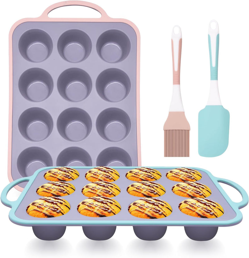10-Piece Silicone Bakeware Set - Blue Gray with Spatulas Brush Mitts and Whisk