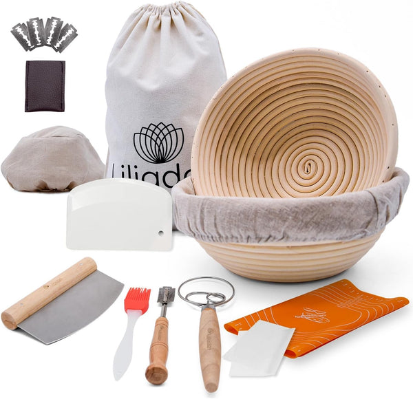 Sourdough Starter Set for Bread Baking - 11 Piece Kit with Banneton Bread Basket