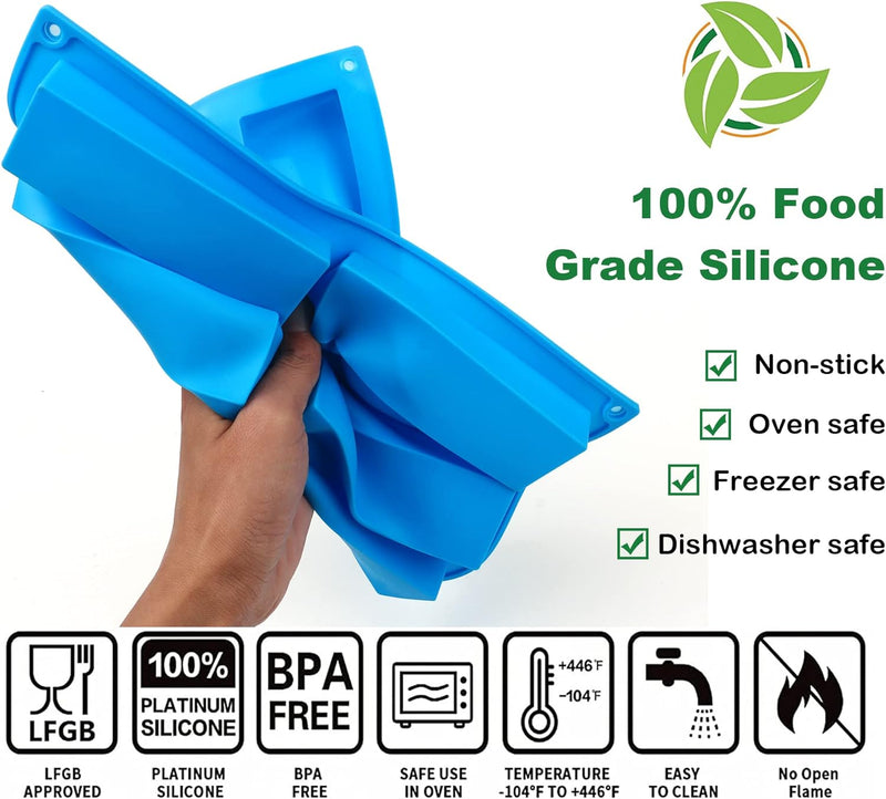 Silicone Granola Bar Mold - 3 Pack 8-Cavity Rectangle Energy Bar and Baking Molds