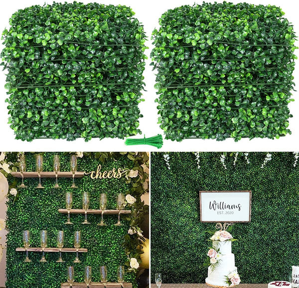 Artificial Boxwood Grass Panels - 10 PCS Outdoor Indoor Green Wall Decor with Zip Ties - UV Protected Privacy Fence Screen for Garden Wedding