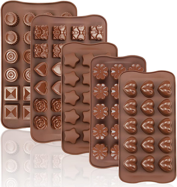 5-Piece Silicone Chocolate and Candy Mold Set - 93 Cavities Total