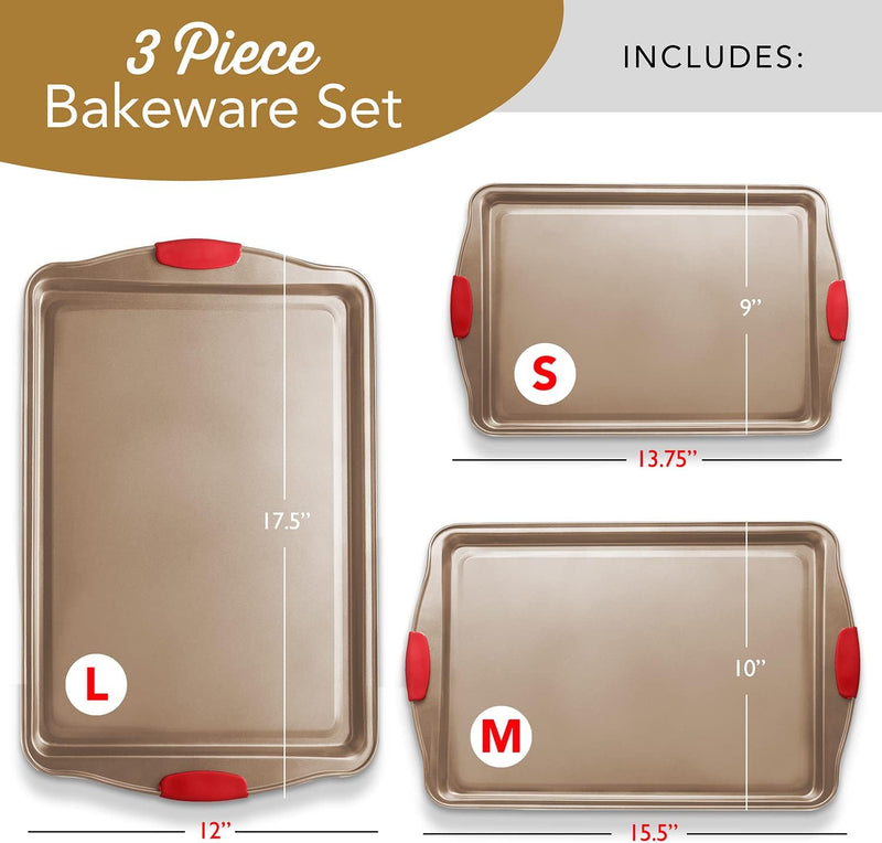 3-Piece Nonstick Baking Sheet Set with Silicone Handles - Black