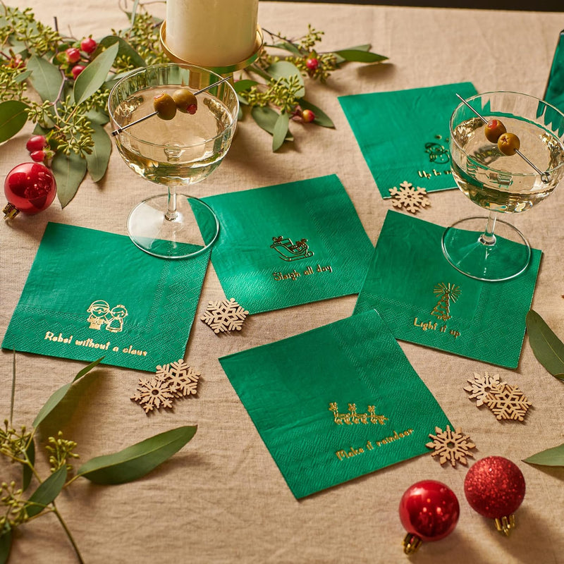 Coterie Holiday Cocktail Napkins (Set of 25) - Christmas Cocktail Napkins, Fun Cocktail Napkins, Funny Paper Napkins, Witty Holiday Napkins | 5" Paper Napkins