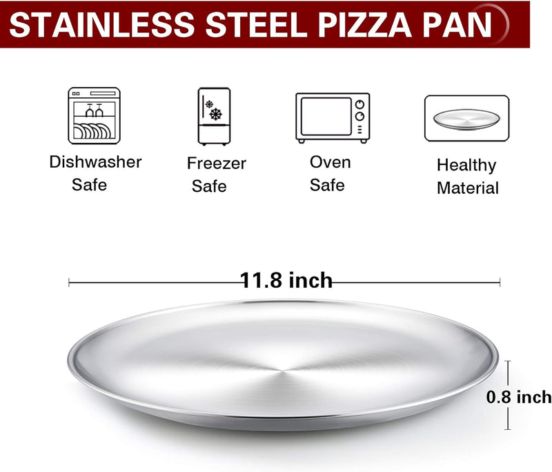 TeamFar 12 Stainless Steel Round Pizza Pan - Heavy Duty  Dishwasher Safe