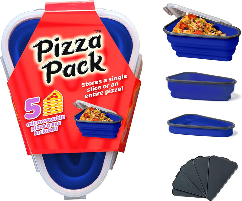 The Perfect Pizza Pack - Reusable Pizza Storage Container with 5 Microwavable Trays - BPA-Free Organizer for Space-Saving Red