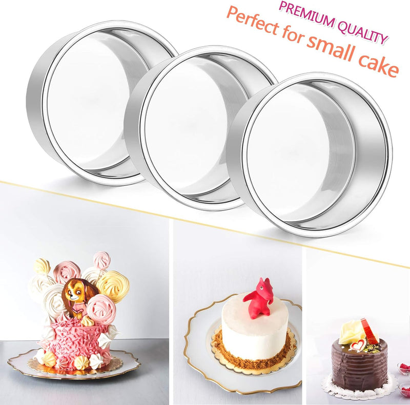 E-far Mini Round Cake Pan Set - Stainless Steel Non-Toxic Baking Pans Mirror Finish Dishwasher Safe Set of 3