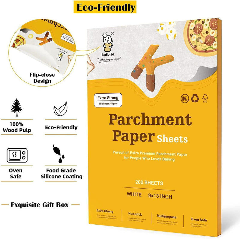 Katbite 200PCS Parchment Paper Sheets - Heavy Duty 12x16 Inch for Baking Cooking Frying Air Fryer Grilling Oven