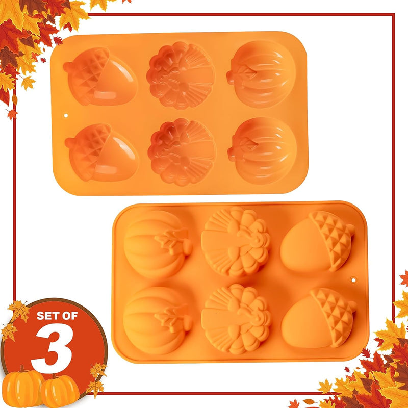 3-Pack Turkey Pumpkin Cake Molds - Silicone Baking Set for Thanksgiving  Halloween Desserts