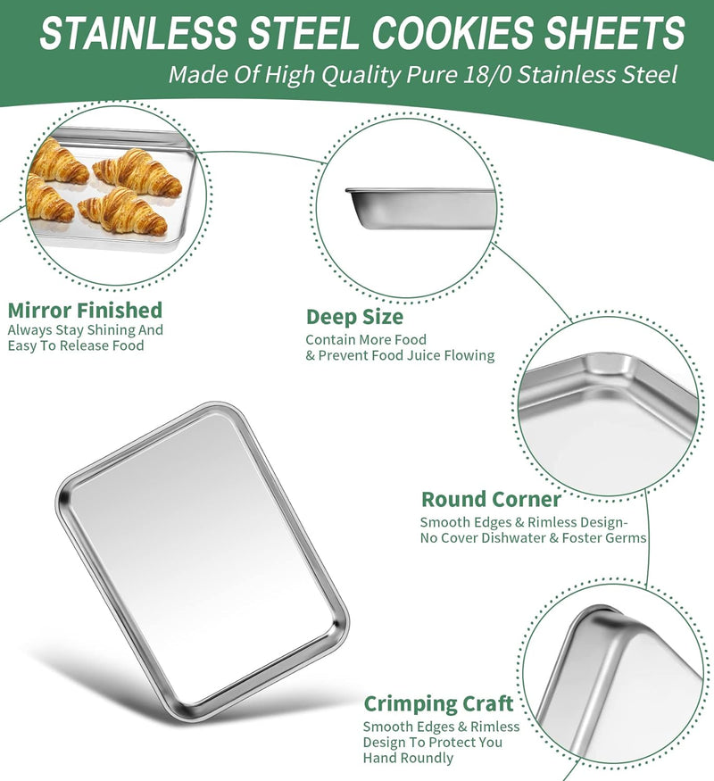 2-Piece Baking Sheet Set - Rectangle 18x13x1 Stainless Steel Non-Toxic  Easy to Clean