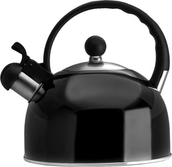 2.5 Liter Whistling Tea Kettle - Modern Stainless Steel Whistling Tea Pot for Stovetop with Cool Grip Ergonomic Handle (Black)