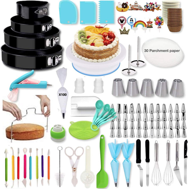 520-piece Cake Decorating Kit with Rotating Turntable and Icing Piping Tools
