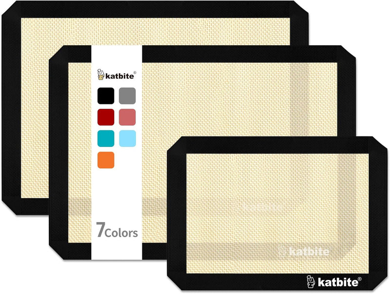 Katbite Silicone Baking Mat Set for Cookies Macarons and Bread - Large Set of 3