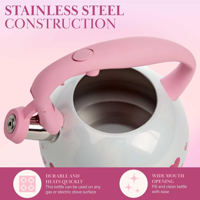 Paris Hilton Color Changing Tea Kettle Stainless Steel Soft Touch Handle 25-Quart Pink