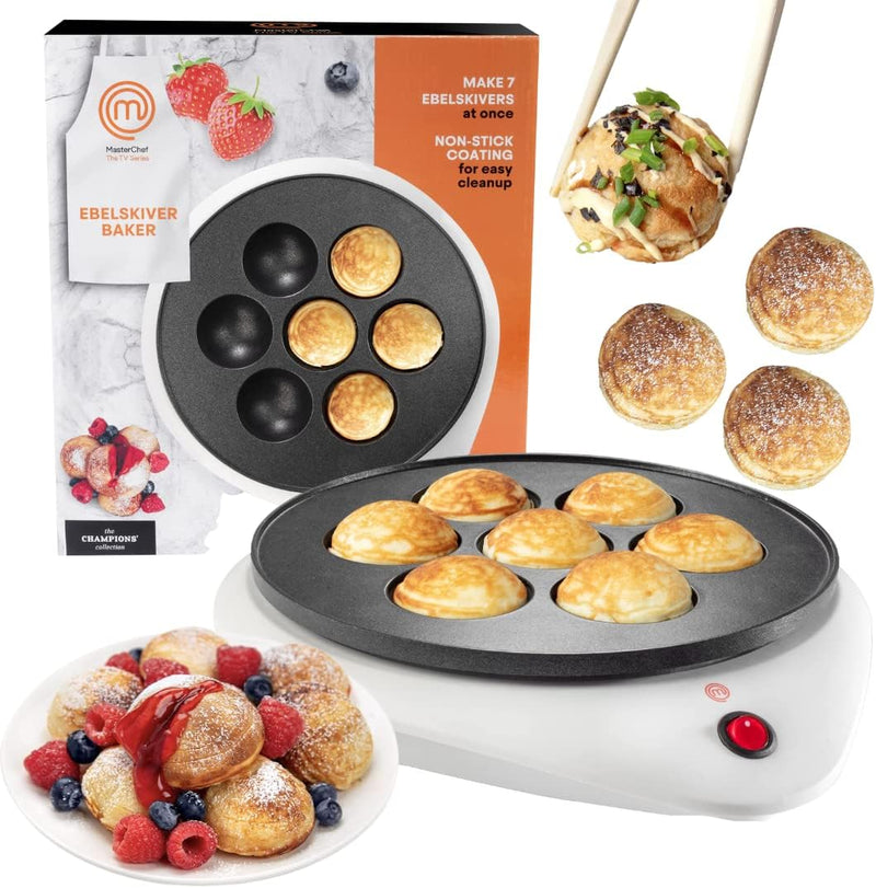 MasterChef Ebelskiver Maker - Nonstick Easy Clean Appliance for Takoyaki Donut Holes Cake Pops  More