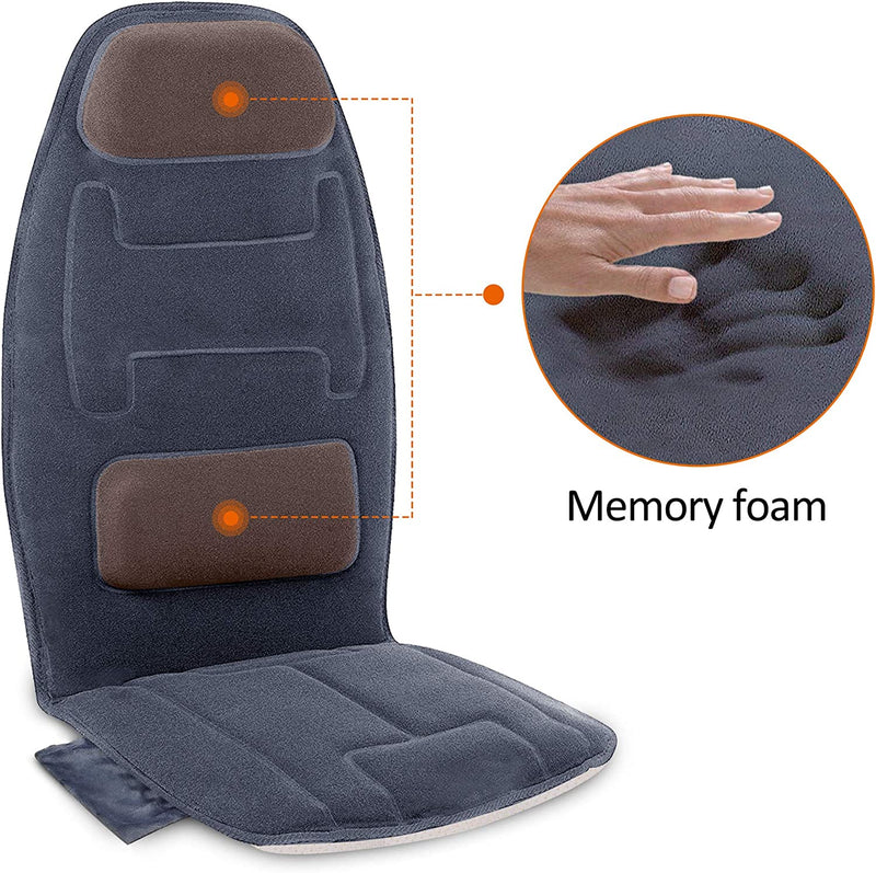 Snailax Massage Seat Cushion with Heat - Extra Memory Foam Support Pad in Neck and Lumbar,10 Vibration Massage Motors, 2 Heat Levels, Back Massager Chair Pad for Back