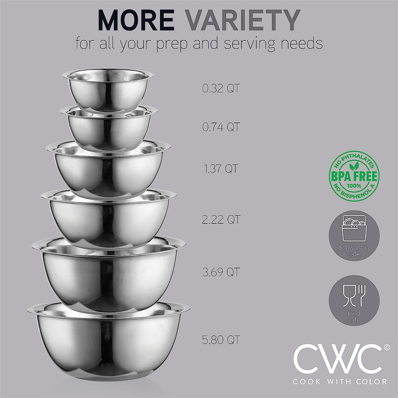 Stainless Steel Mixing Bowls - 6 Piece Set by COOK WITH COLOR