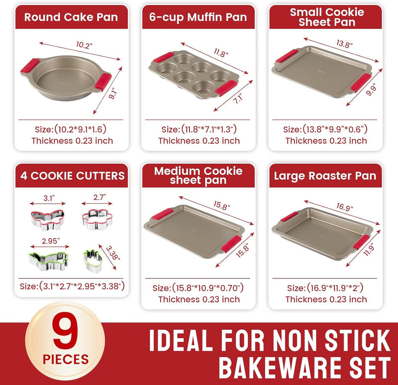 Deluxe Nonstick Bakeware Set with Removable Silicone Grips - 9-Piece