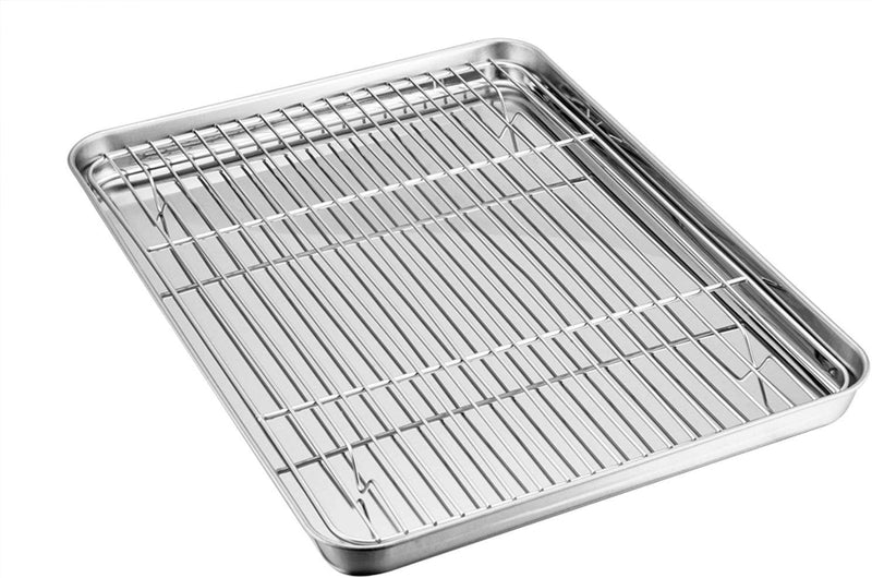 TeamFar Baking Sheet with Rack Set - Stainless Steel Cookie Pan and Cooling Rack Combo