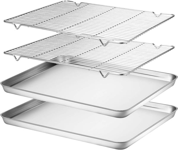 Wildone Baking Sheet  Rack Set - Stainless Steel Non-Toxic Size 16 x 12 x 1 Inch