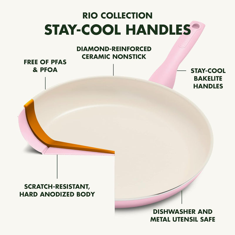 GreenPan Rio Ceramic Nonstick Cookware Set - 16 Pieces Pink  PFAS-Free