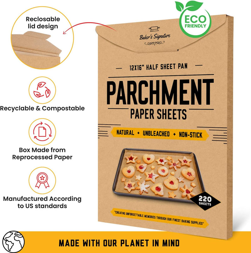 Bakers Signature Parchment Paper Baking Sheets - Non-Stick  Unbleached 120 Pack 12x16 Inch