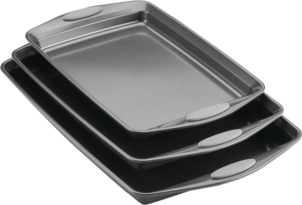 Rachael Ray 3-Piece Bakeware Set with Nonstick Gray and Marine Blue Grips