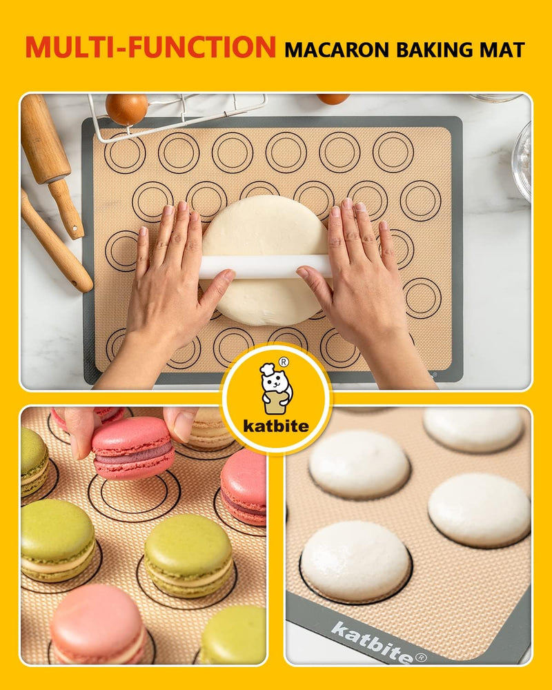 Katbite Silicone Baking Mat Set for Cookies Macarons and Bread - Large Set of 3