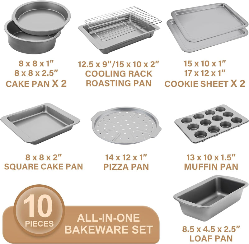 Nonstick Bakeware Set - 10-Piece Grey w Wider Grips