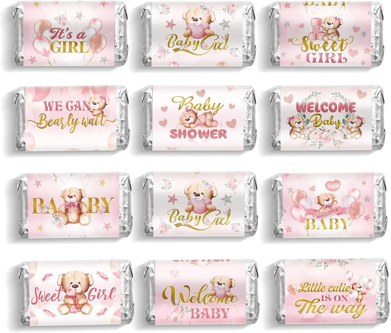 Baby Shower Candy Wrapper Stickers - Pink Girl Style 90 Pieces No Candy