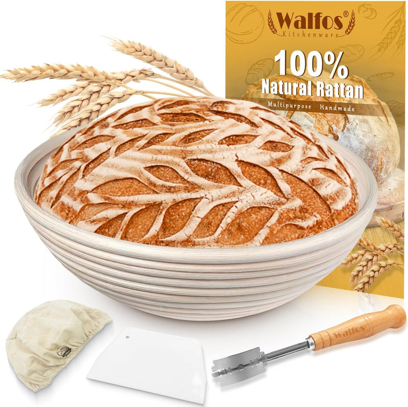 WALFOS 6-Pack Bread Basket Liner - 9 Round Banneton Cloth for Bread Proofing