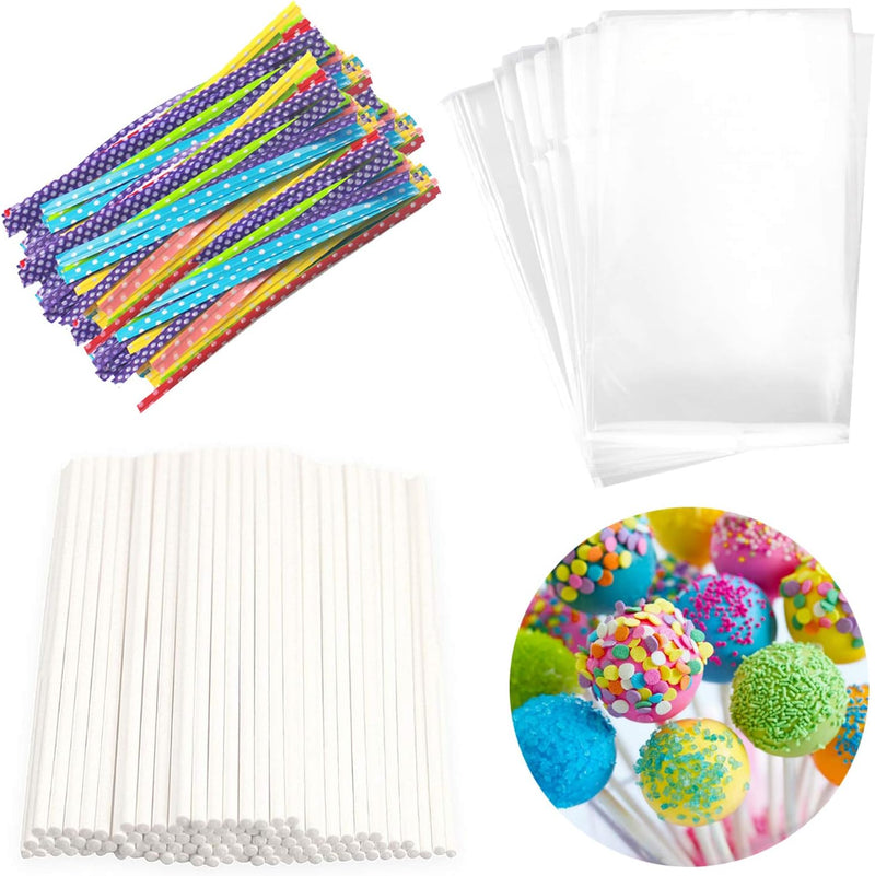 Cake Pop Treat Bag Set - 300PCS Including Parcel Bags Treat Sticks and Twist Ties